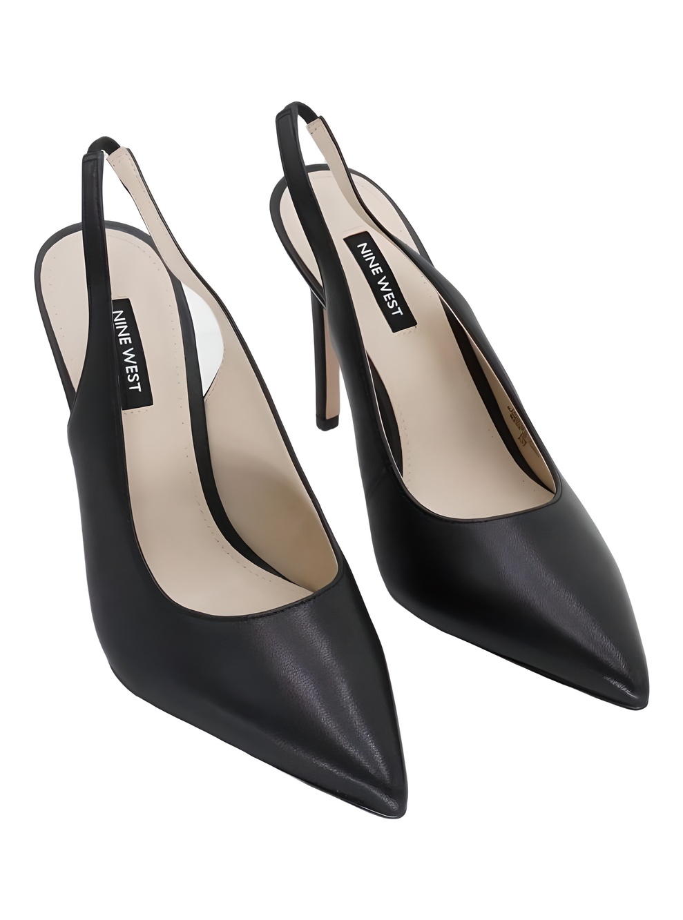 Nine West Feather Slingback Pumps Black Leather Pointed Toe Size 8M